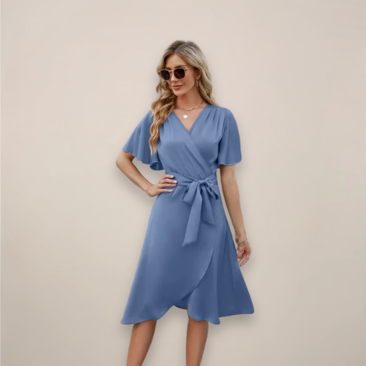 Women's Midi Wrap Dress with Tie Waist