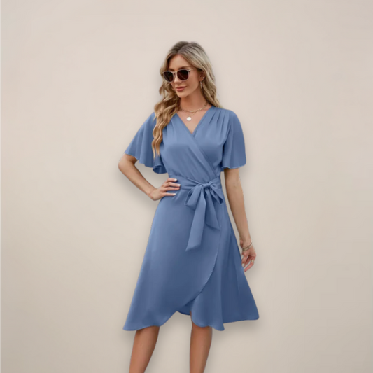 Women's Midi Wrap Dress with Tie Waist