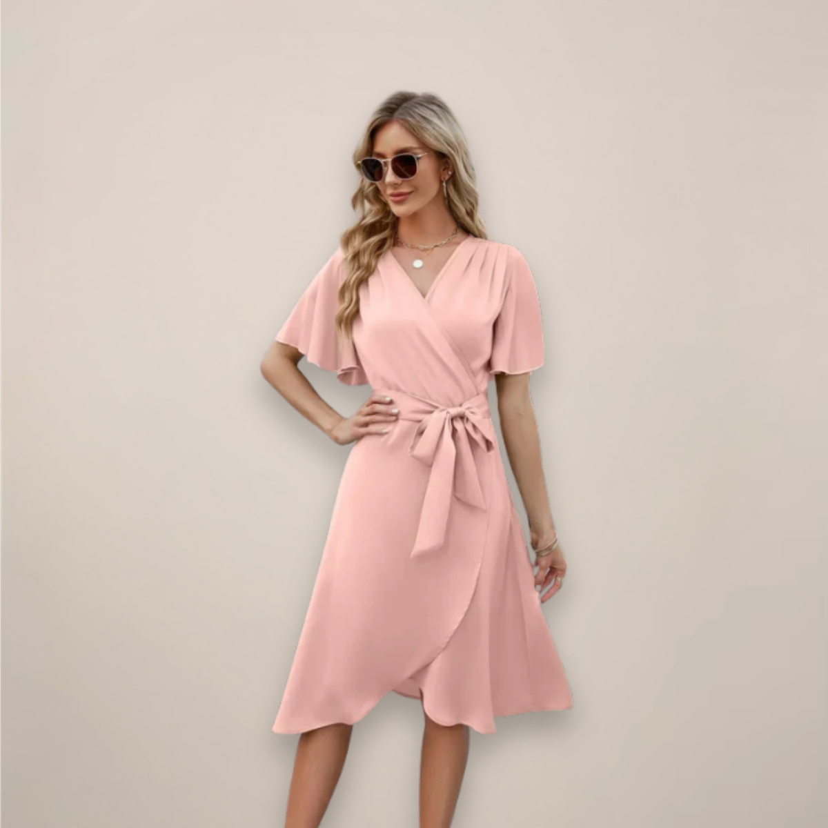 Women's Midi Wrap Dress with Tie Waist