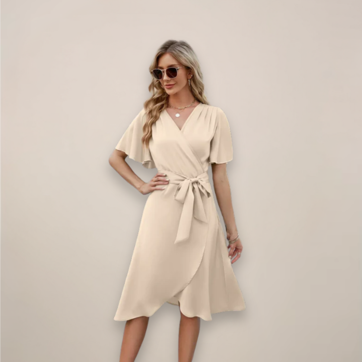 Women's Midi Wrap Dress with Tie Waist