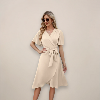 Women's Midi Wrap Dress with Tie Waist