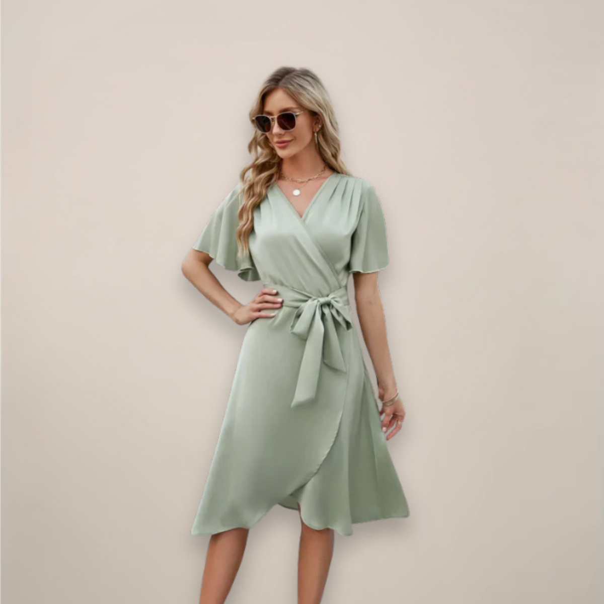 Women's Midi Wrap Dress with Tie Waist