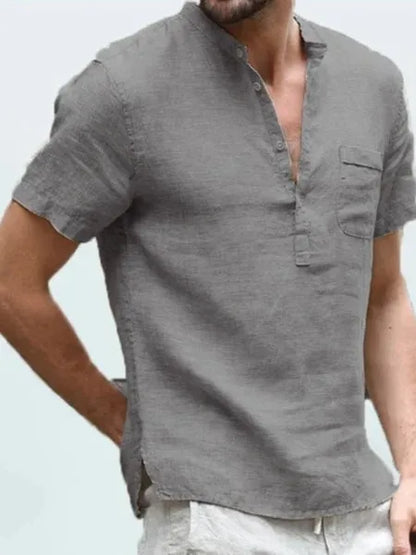 Men's Short Sleeve Linen Style Shirt | Stand Collar Summer Look