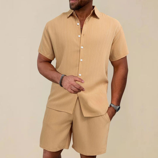Men's Two-Piece Summer Set | Linen Blend Shirt & Shorts