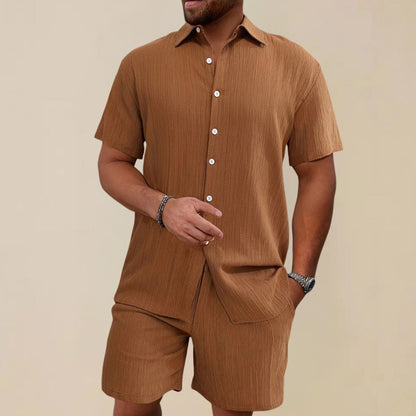 Men's Two-Piece Summer Set | Linen Blend Shirt & Shorts
