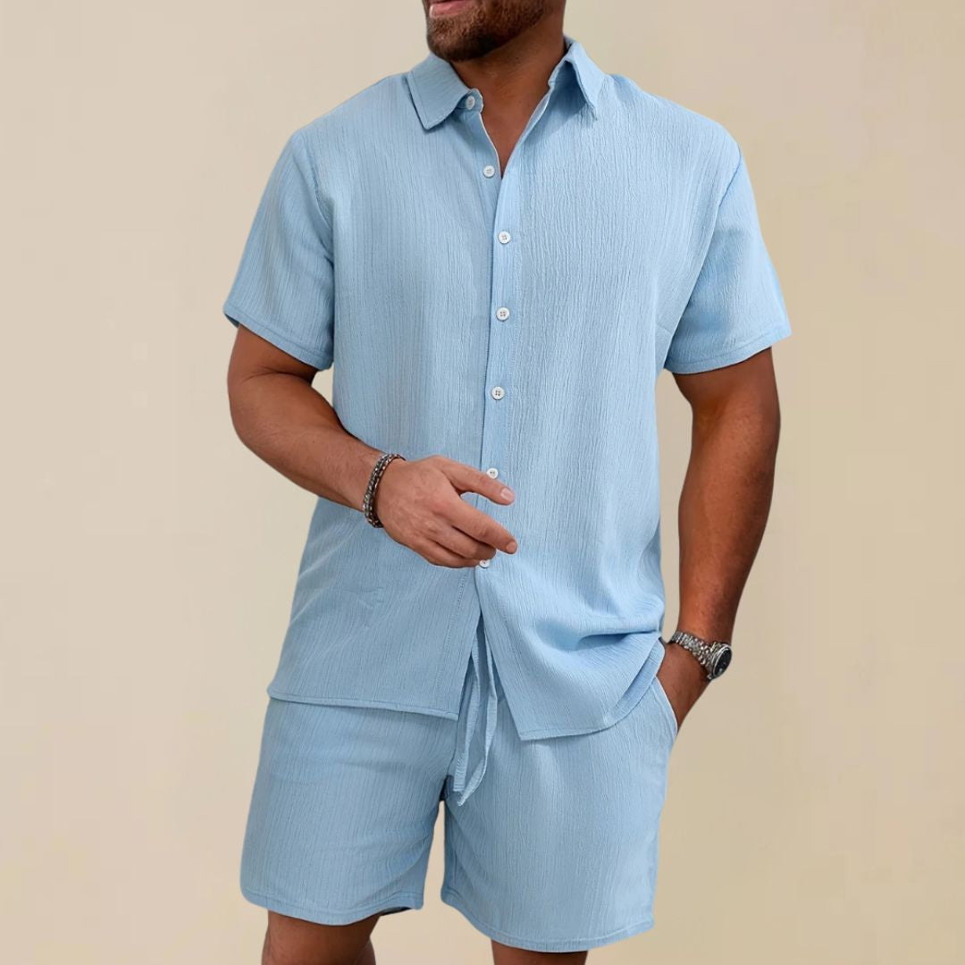 Men's Two-Piece Summer Set | Linen Blend Shirt & Shorts