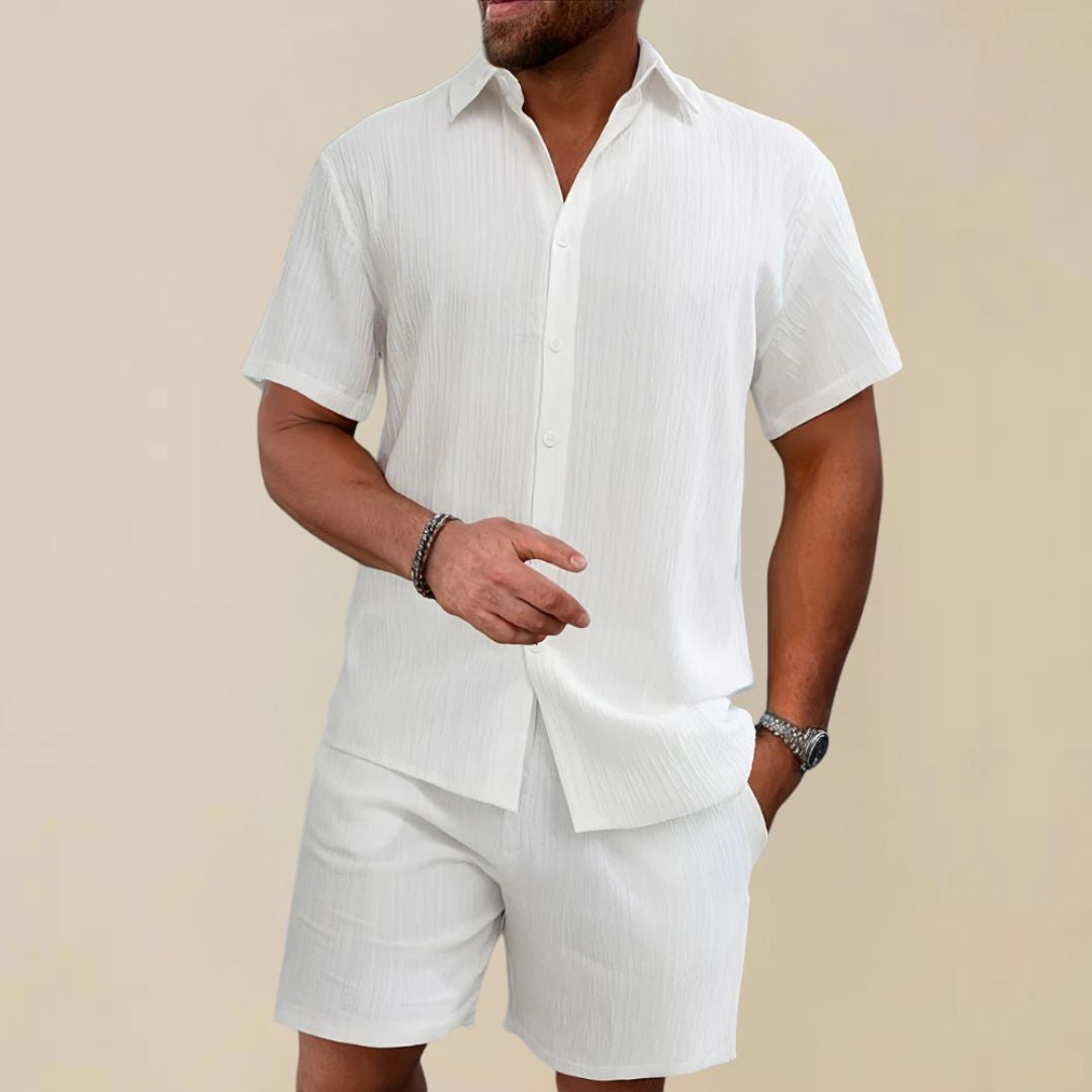 Men's Two-Piece Summer Set | Linen Blend Shirt & Shorts