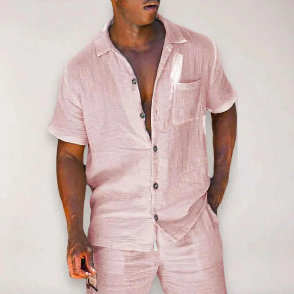 Men's Linen Blend Co-Ord Set | Shirt & Shorts with Chest Pocket