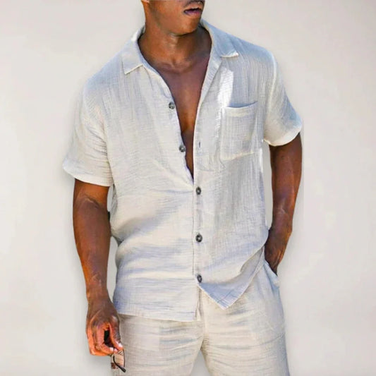 Men's Linen Blend Co-Ord Set | Shirt & Shorts with Chest Pocket