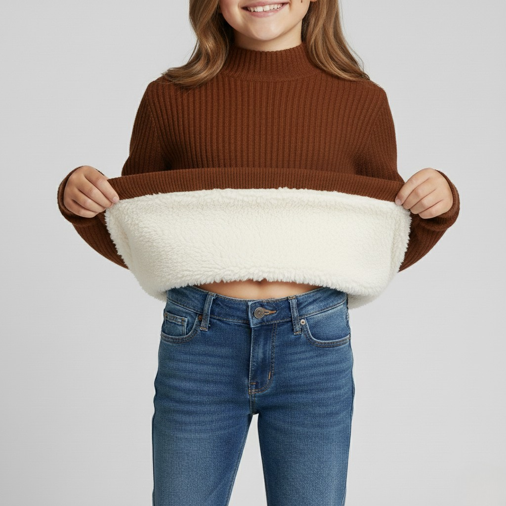 Thermal Ribbed Mock Neck Fleece Lined Top