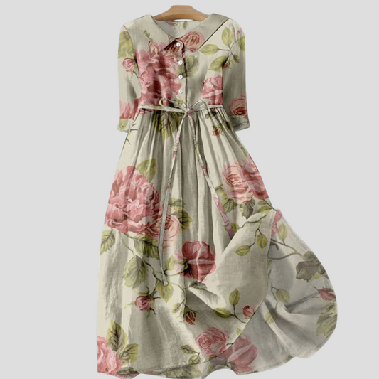Women's Botanical Print Lapel Dress | Vintage Floral