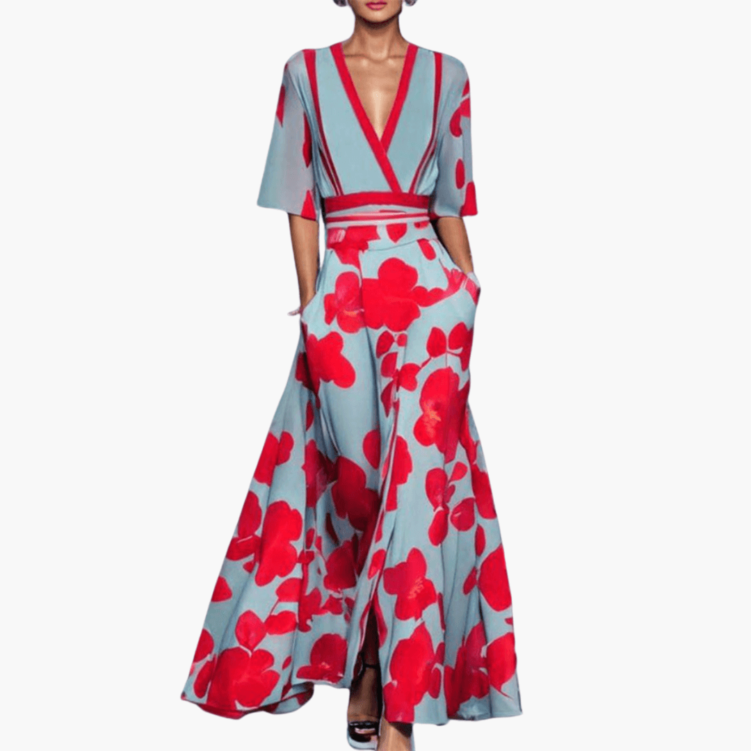Women's Floral V-Neck Maxi Dress | Elegant Summer