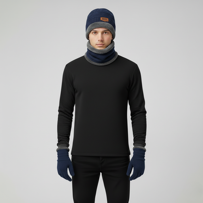 Men’s Warm Knit 3-Piece Set – Beanie, Scarf & Fleece Gloves