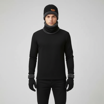 Men’s Warm Knit 3-Piece Set – Beanie, Scarf & Fleece Gloves