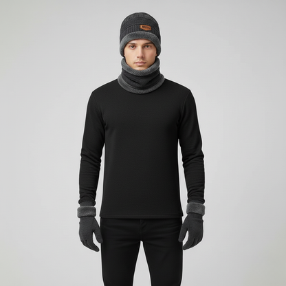 Men’s Warm Knit 3-Piece Set – Beanie, Scarf & Fleece Gloves