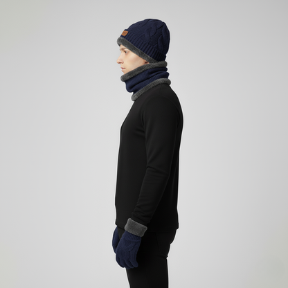 Men’s Warm Knit 3-Piece Set – Beanie, Scarf & Fleece Gloves