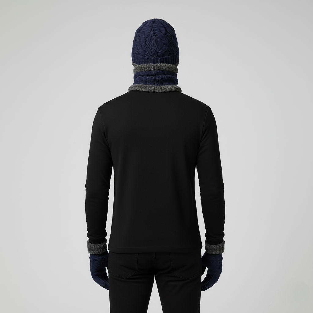 Men’s Warm Knit 3-Piece Set – Beanie, Scarf & Fleece Gloves
