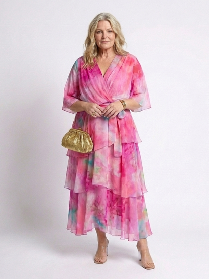 Women's Wrap Front Tiered Summer Dress | Wide Sleeve Tie Waist Style