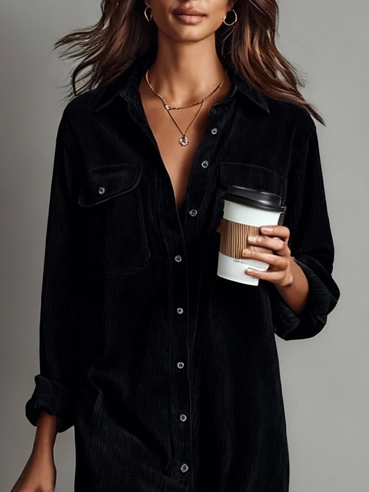 Women's Corduroy Style Midi Dress | Relaxed Fit with Chest Pockets
