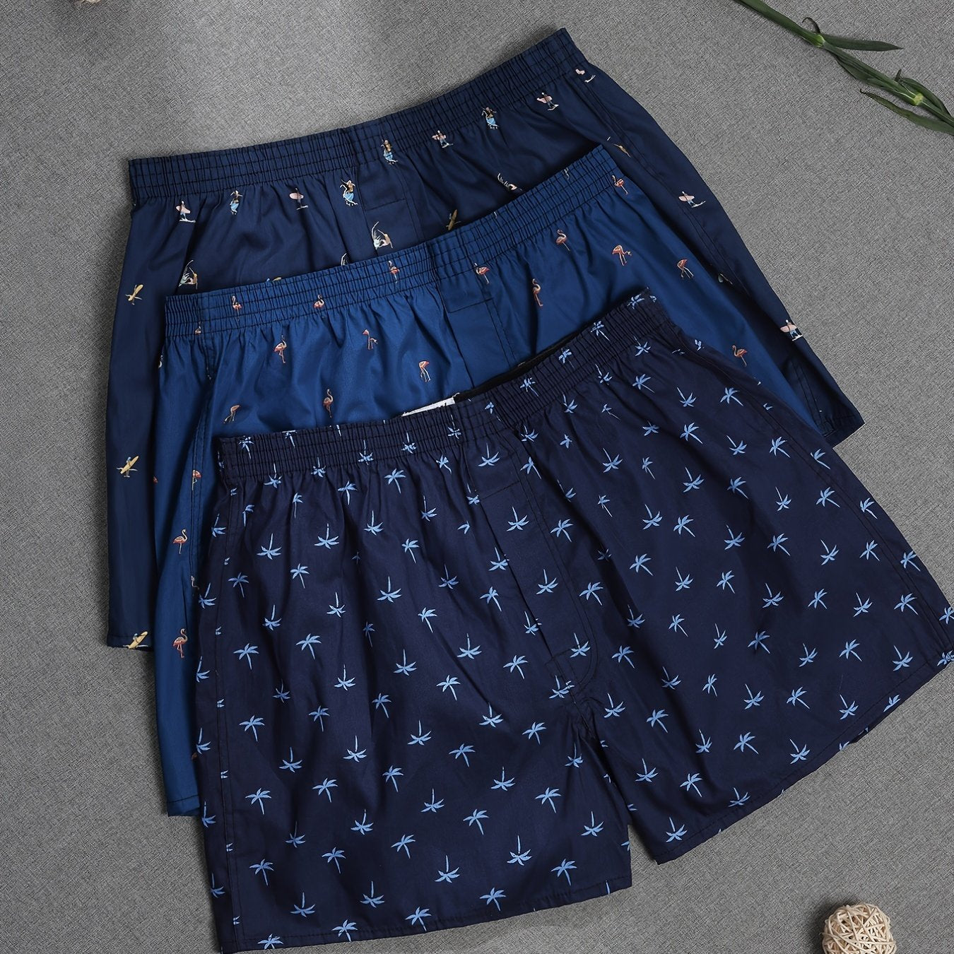Men's Plant Print Boxers Set of 3 | Everyday Cotton Blend Comfort