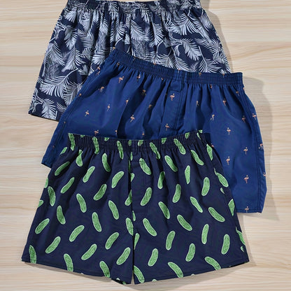Men's Plant Print Boxers Set of 3 | Everyday Cotton Blend Comfort