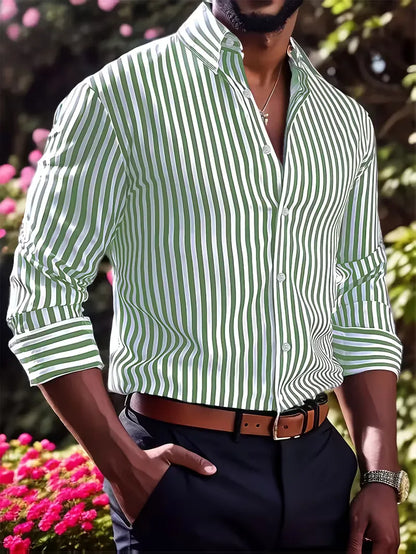 Men's Slim Fit Vertical Stripe Shirt | Smart Casual Button-Down