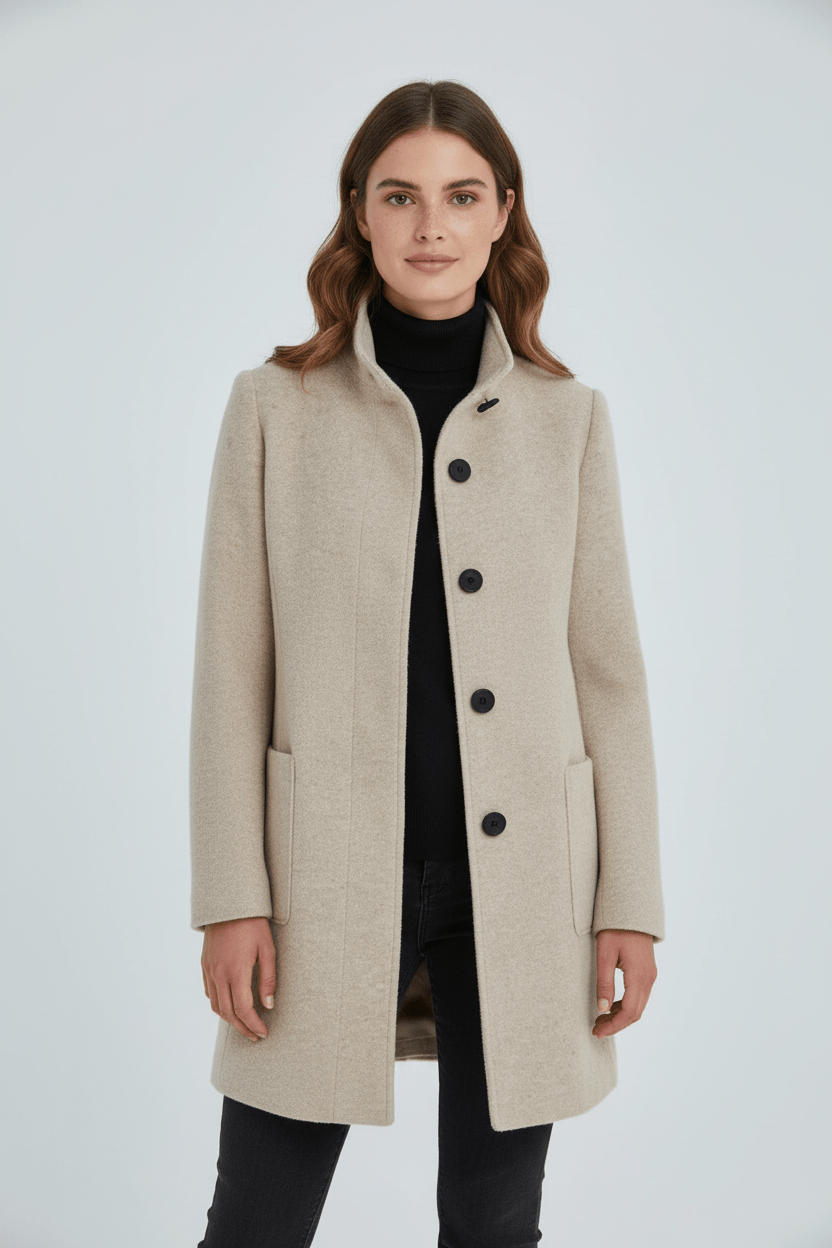 Women's Wool Blend Coat | Stand Collar Tailored Fit