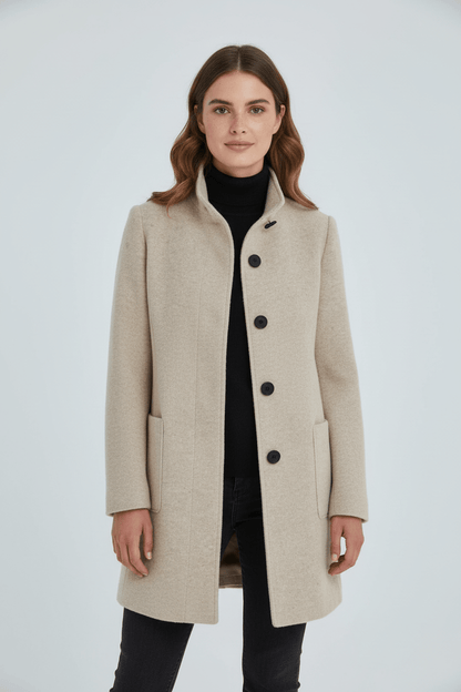 Women's Wool Blend Coat | Stand Collar Tailored Fit