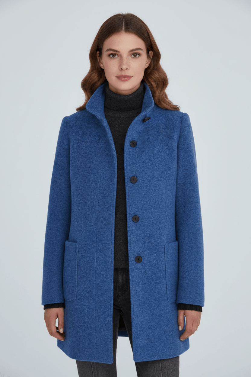 Women's Wool Blend Coat | Stand Collar Tailored Fit