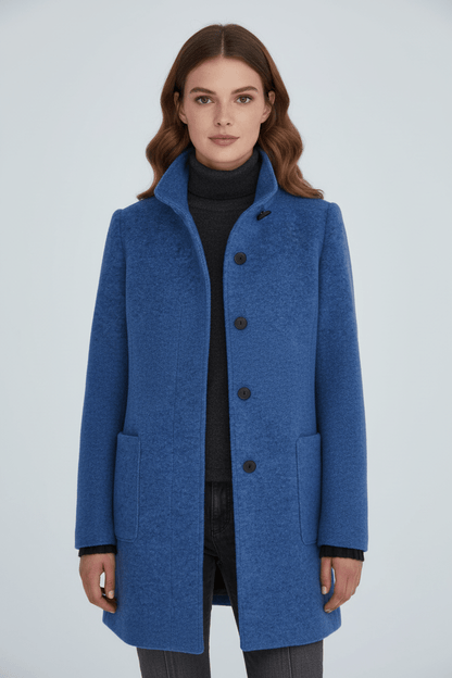 Women's Wool Blend Coat | Stand Collar Tailored Fit
