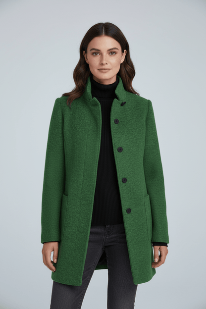 Women's Wool Blend Coat | Stand Collar Tailored Fit
