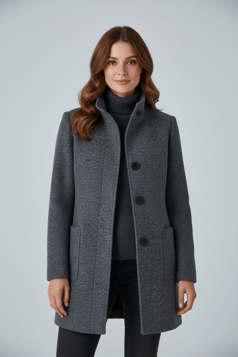 Women's Wool Blend Coat | Stand Collar Tailored Fit