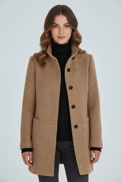 Women's Wool Blend Coat | Stand Collar Tailored Fit