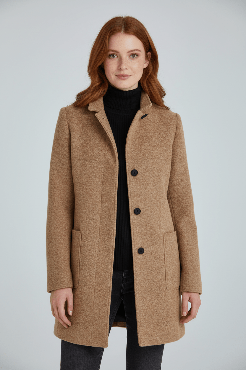 Women's Wool Blend Coat | Stand Collar Tailored Fit