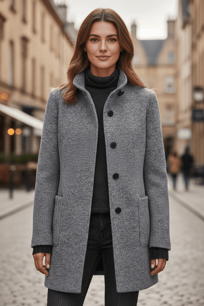 Women's Wool Blend Coat | Stand Collar Tailored Fit