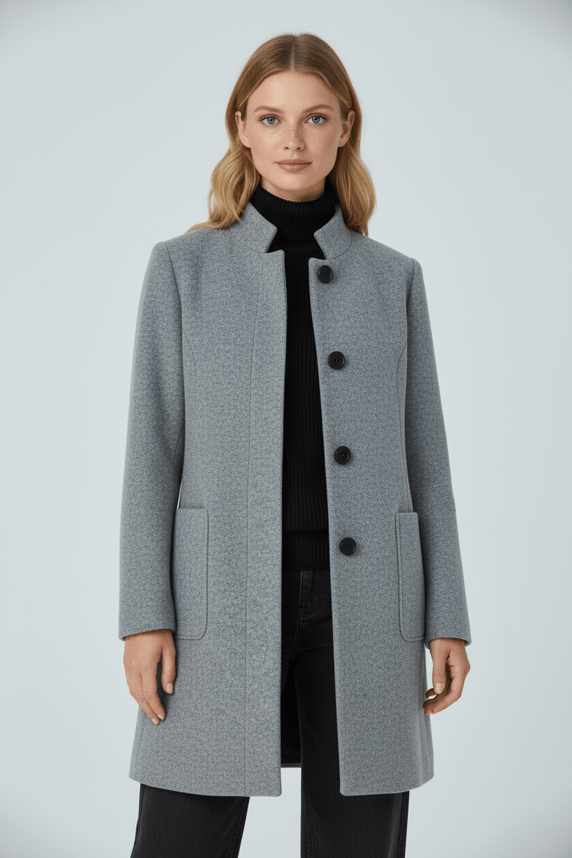 Women's Wool Blend Coat | Stand Collar Tailored Fit