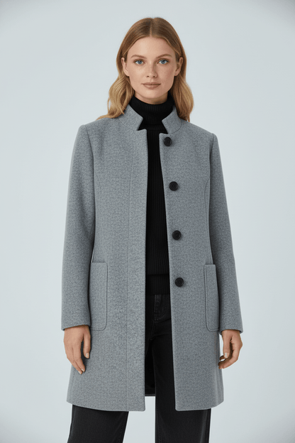 Women's Wool Blend Coat | Stand Collar Tailored Fit