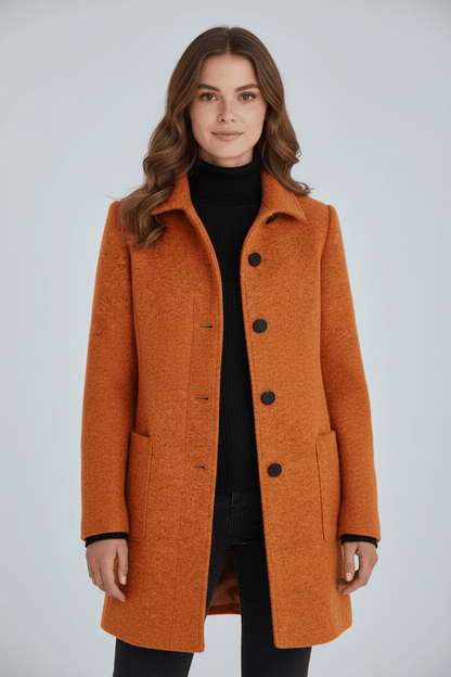 Women's Wool Blend Coat | Stand Collar Tailored Fit