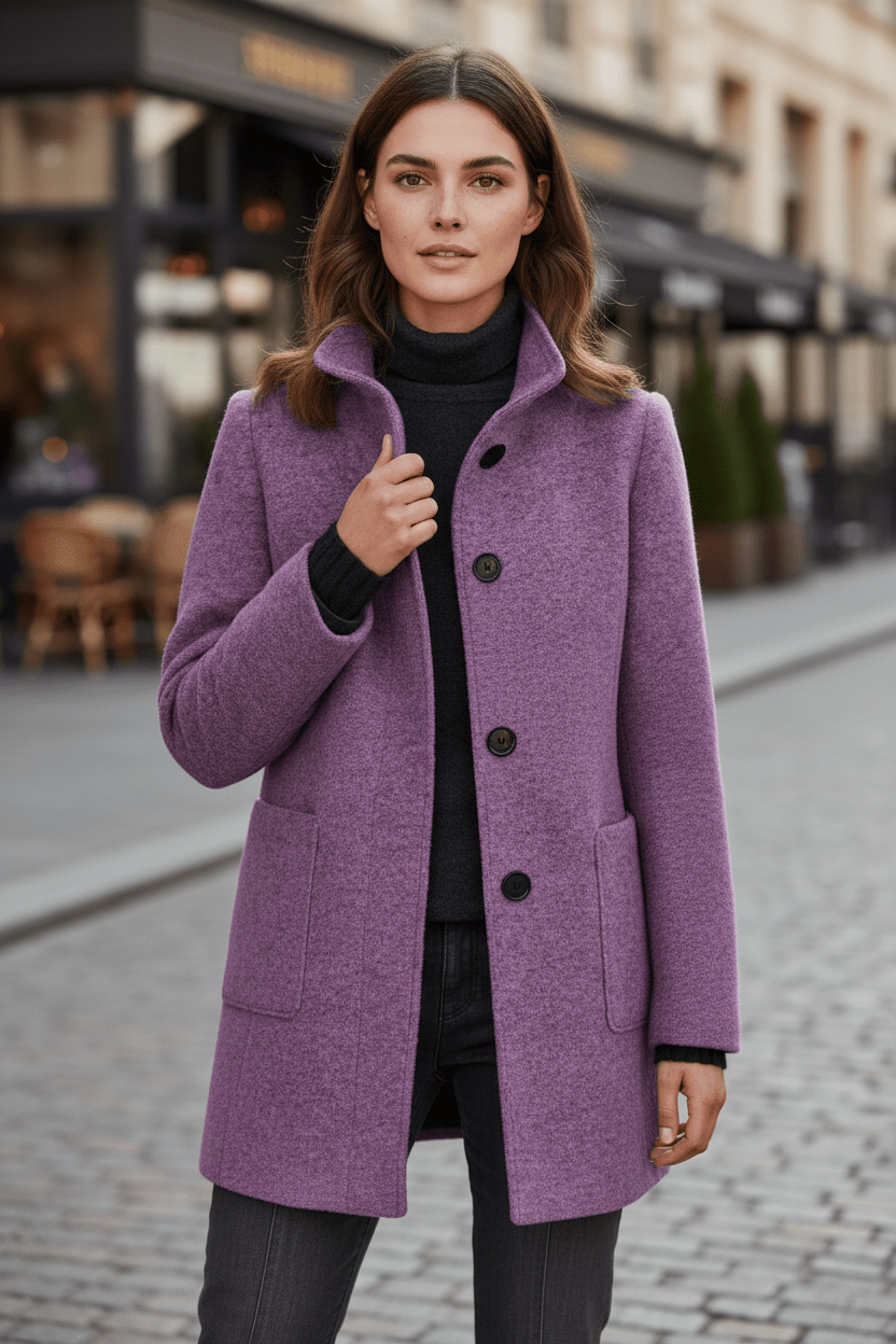 Women's Wool Blend Coat | Stand Collar Tailored Fit