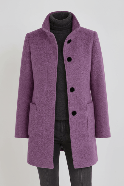 Women's Wool Blend Coat | Stand Collar Tailored Fit