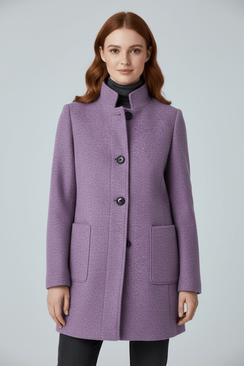 Women's Wool Blend Coat | Stand Collar Tailored Fit