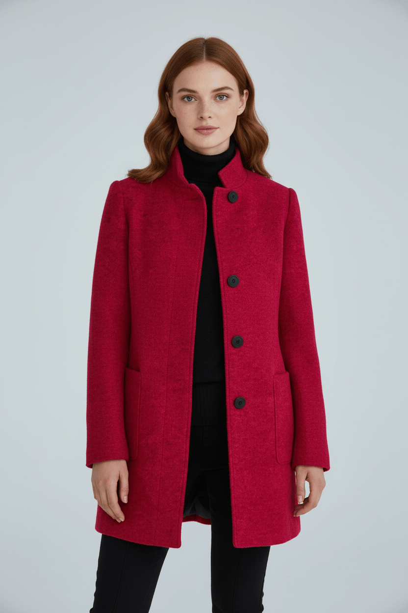 Women's Wool Blend Coat | Stand Collar Tailored Fit