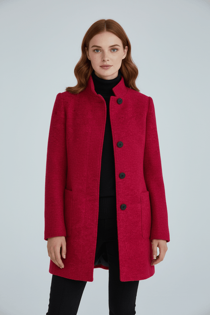 Women's Wool Blend Coat | Stand Collar Tailored Fit