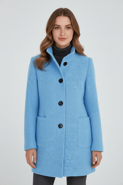 Women's Wool Blend Coat | Stand Collar Tailored Fit