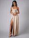 Women's Satin Style Maxi Evening Dress | Open Back High Split