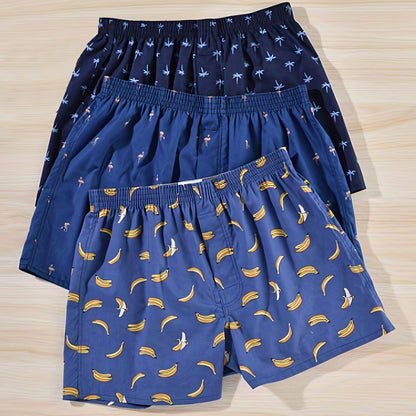 Men's Plant Print Boxers Set of 3 | Everyday Cotton Blend Comfort