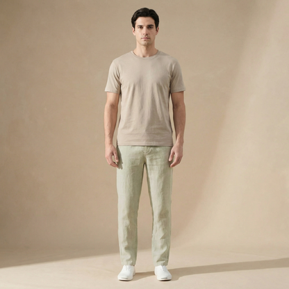Men's Linen Style Trousers | Breathable Elastic Waist Summer Fit