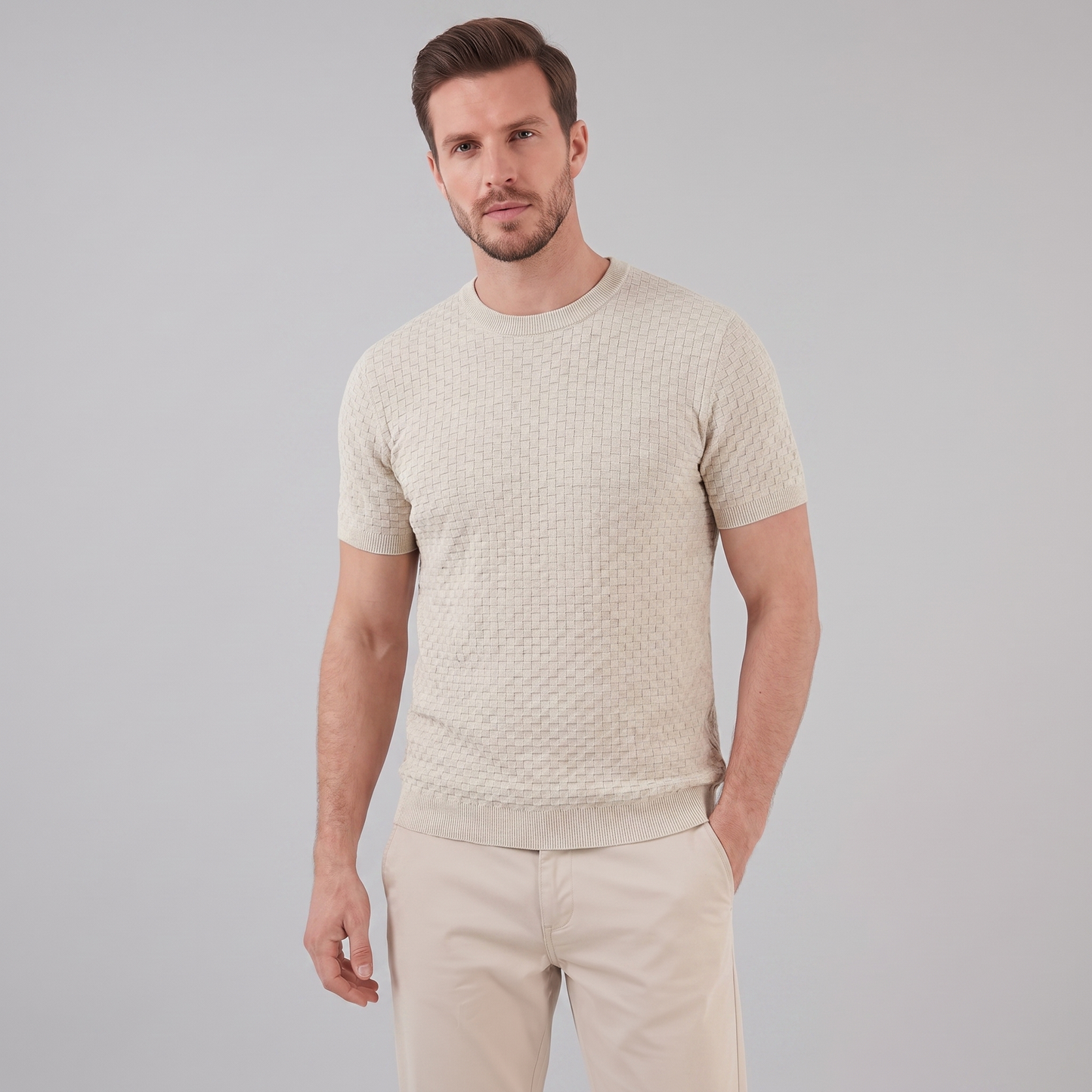 Men's Basket Weave Knit T-Shirt | Crew Neck Summer Style