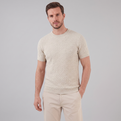 Men's Basket Weave Knit T-Shirt | Crew Neck Summer Style