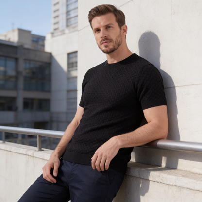 Men's Basket Weave Knit T-Shirt | Crew Neck Summer Style